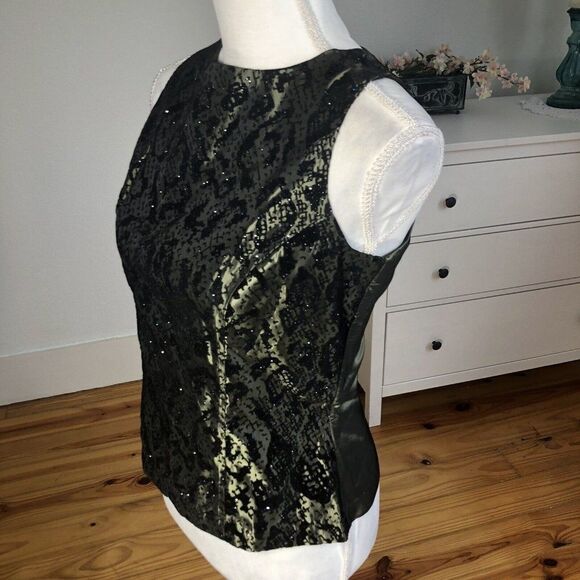Vtg 90's Betsy Lauren Olive Green Evening Blouse Taffeta 8 Embossed Velvet NYE - Picture 3 of 12